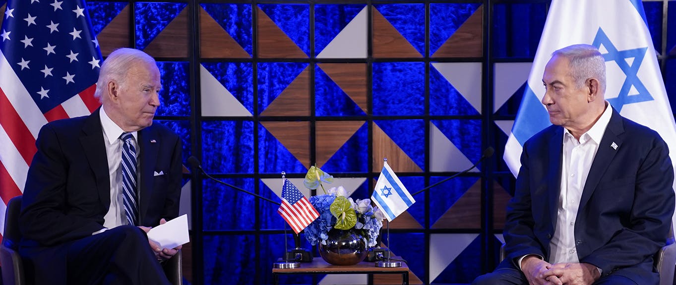 President Joe Biden meets with Israeli Prime Minister Benjamin Netanyahu, Wednesday, Oct. 18, 2023, in Tel Aviv. (AP Photo/Evan Vucci)
